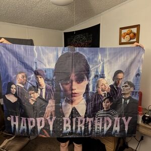 Happy Birthday Banner with Characters - Purple and Black